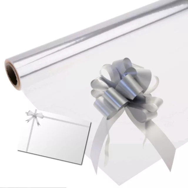 Clear Cellophane Hamper Gift Wrap Birthday Fathers Day + Pull Bow & Bow Card