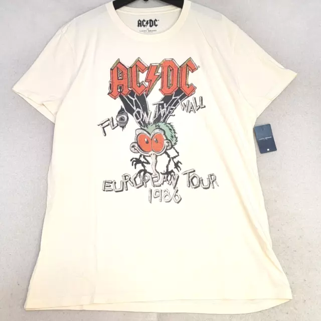 Lucky Brand ACDC Shirt ADULT EXTRA LARGE XL WHITE CREAM METAL MUSIC ROCK MEN NWT
