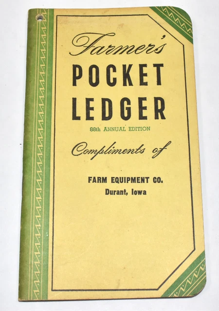 1954-55 John Deere JD Farm Tractor Pocket Ledger Farm Equipment Co Durant IA