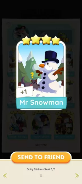 Mr SNOWMAN 4 Star ⭐️- Monopoly Go Sticker/Card - INSTANT SEND