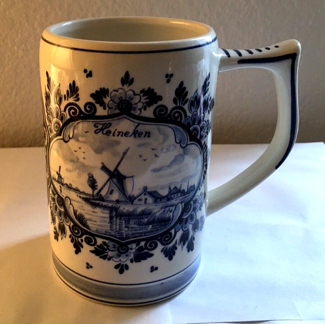 Delft Blue Windmill “Heineken” Beer Stein Tankard Mug – Made in Holland