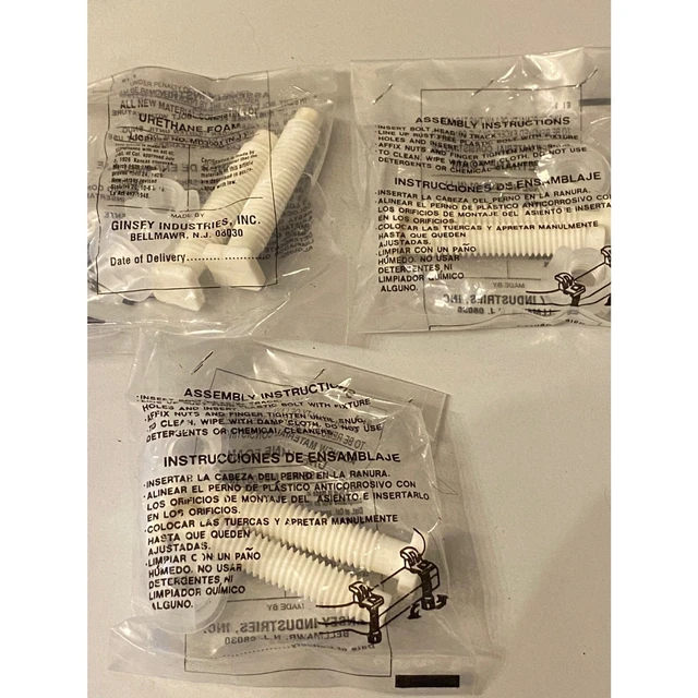 Plastic Toilet Seat Hinge White Bolts Made by Ginsley 3 Packs (6 Bolts)