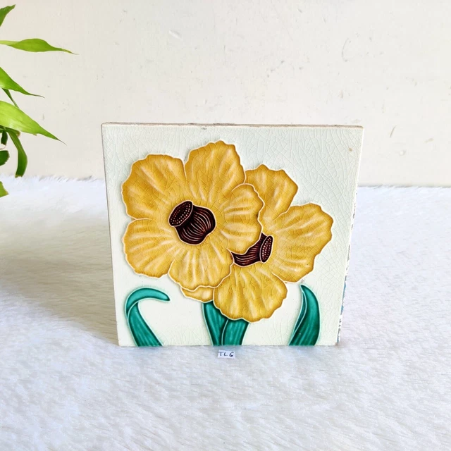 1930s Vintage Sun Flower Embossed Architecture Furniture Tile Japan TL6