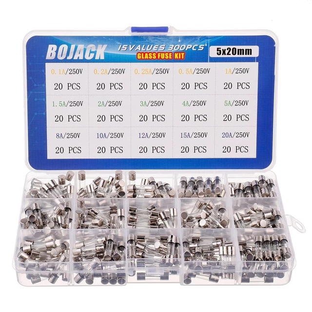 15 Valeurs 300 Pièces Kit D'Assortiment De Fusibles En Verre À Fusion Rapide 5X2