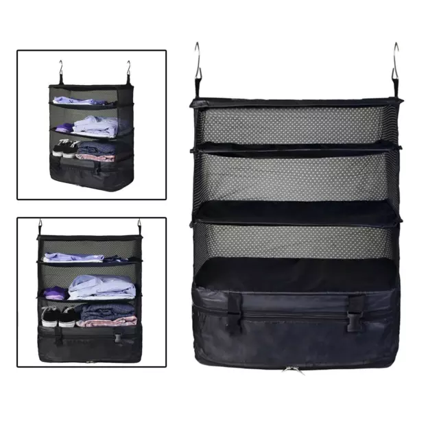 Luggage Bag 2 Sturdy Hooks 3 Layers Artifact Organizer Shelves for Travel Shirts