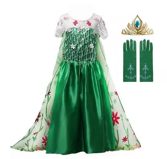 NEW Frozen Elsa Kids Girls Princess Green Party Fancy Dress Costume Set