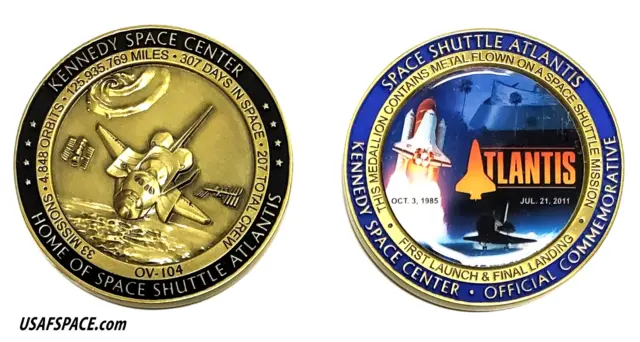 Atlantis -Nasa Space Shuttle-Kennedy Space Center- Flown Metal -Coin Medallion