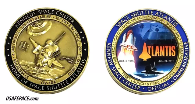 Atlantis -Nasa Space Shuttle-Kennedy Space Center- Flown Metal -Coin Medallion
