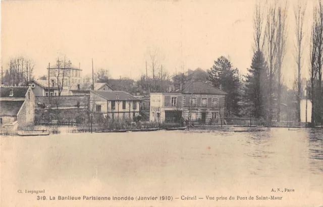 Cpa 94 La Banlieue Inondee Creteil Vue Prise De Saint Maur