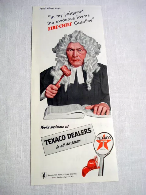 1942 Ad Texaco Fire-Chief Gasoline With Comedian Fred Allen