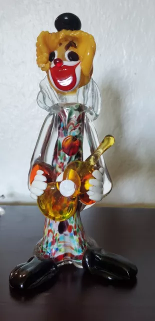 Vintage Murano Italy Hand Blown Art Glass Clown Figurine Musician 9 1/4 Inches