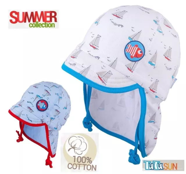 100% Cotton TIE UP SUN hat Summer BABY BOYS Infant KIDS 6-12 months neck protect