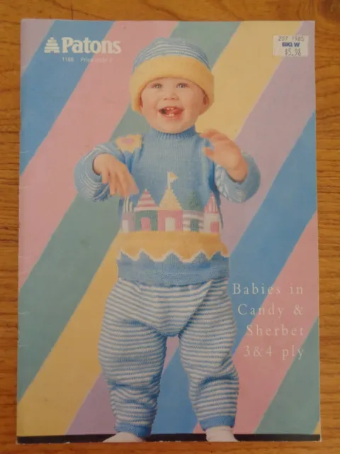 Patons Knitting Pattern # 1168 - Babies In Candy & Sherbert 3 & 4 Ply