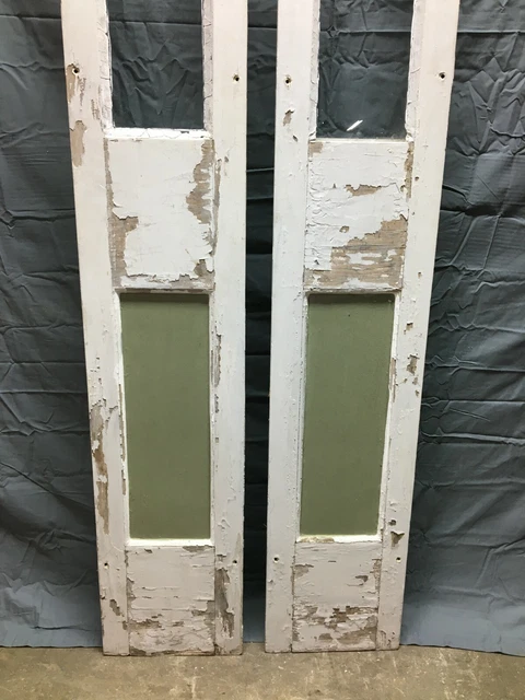 Pair Antique Single Lite Glass Shabby 11x80 Entryway Sidelights Chic Old 166-22B 2