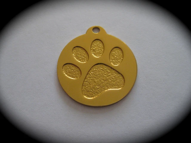 SMALL Round Coloured Paw Print Pet ID Name Tag Cat Dog Free Engraving & postage