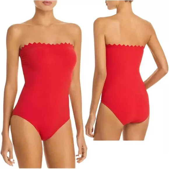 $249 NWT Karla Colletto Cherry Ines Scalloped Bandeau One Piece Swimsuit 6