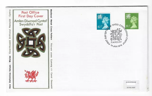 GB – 1976 FDC Regional definitive Wales 6½p & 8½p stamps with Cardiff PM