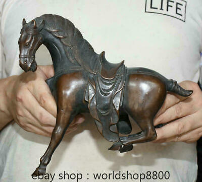 9.2" Old Chinese Red Copper Feng Shui Stand Tang Horse Steed Success Sculpture