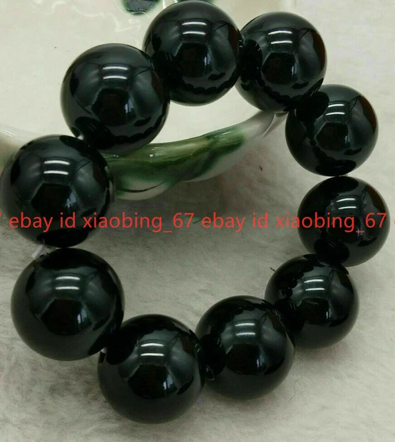 18mm 20mm Natural Black Agate Onyx Gemstone Round Beads Elastic Bracelets 7.5''