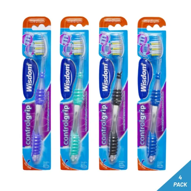 4 Pack x Wisdom Control Grip Medium Brush ToothBrush Interdental Filaments