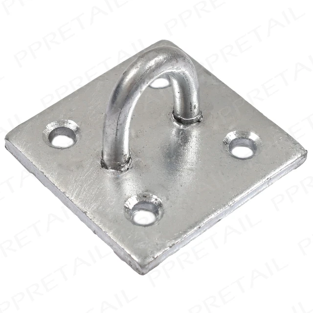 PACK OF 4 GALVANISED STAPLE ON PLATE Lashing Chain Mooring Fixing Animal Tether
