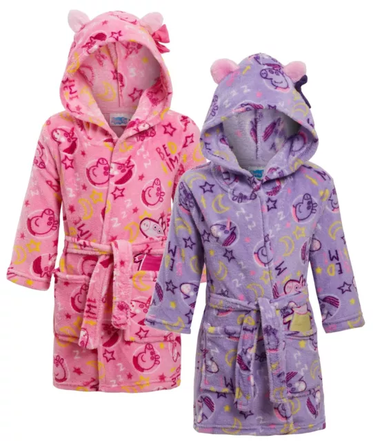 Peppa Pig Girls 3D Fleece Hooded Dressing Gown Kids Novelty Character Bath Robe