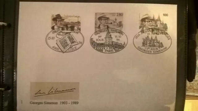 Schweiz Frankreich Belgien 1994 FDC Gemeinschaftsausgabe Georges Simeon