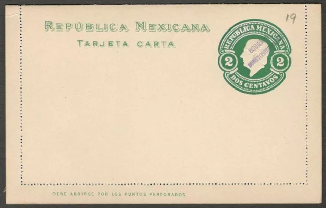 Mexico 1914-16 Revolution 2c green letter card Monterry overprint HG #IA19