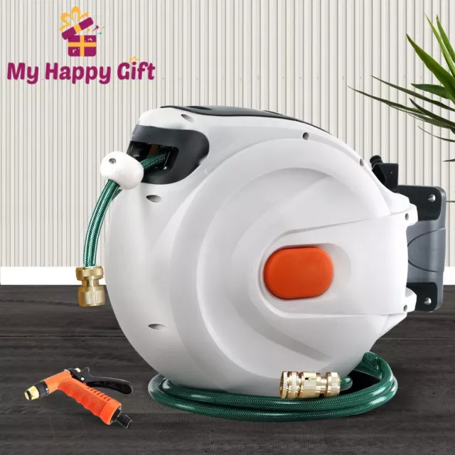 Greenfingers Water Hose Reel 30M Retractable Garden Brass Spray Gun Auto Rewind