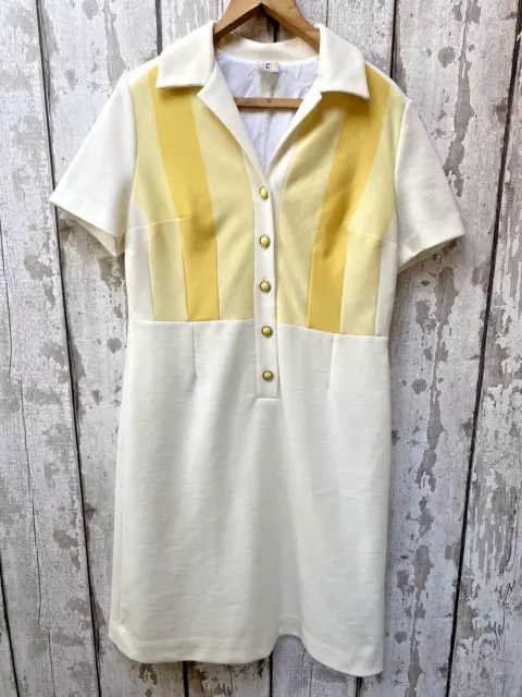 Lucia 1960s Original Vintage mod gogo Yellow White lined dress