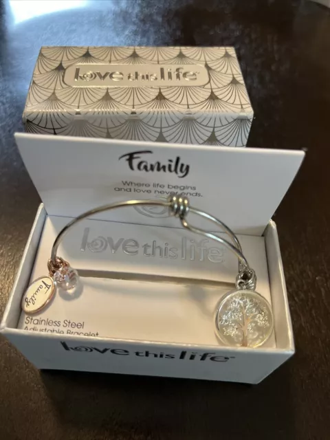 Love This Life “Family” Stainless Steel Bracelet with Charms - NEW in Box