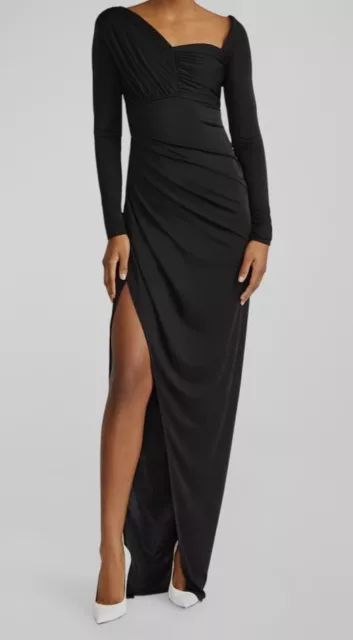 $695 Zac Posen Women's Black Asymmetric Ruched Jersey Column Gown Dress Size 10