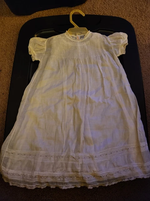 Vintage Infant Baby Christening Dress Baptism Gown Sheer White