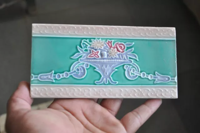 6Pc Vintage Majolica Flower Basket Art Nouveau Architecture Tiles,Japan 3