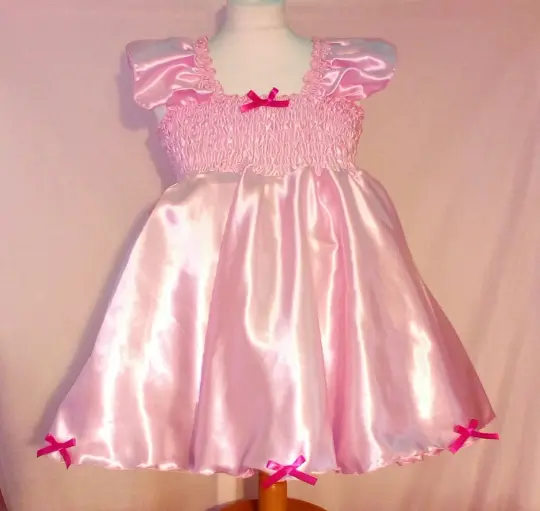 All sizes ABDL Adult Baby Dress in Pink Satin Bow CD Trans Cross cosplay ddlg