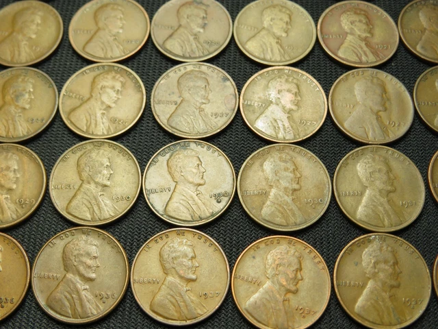 1909-1938 S  Lincoln Wheat Cent Penny roll lot 50 different coins old US Copper 6