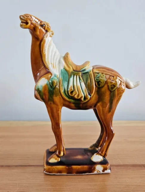 Vintage Chinese Tang Dynasty Sancai Drip Glaze Porcelain Horse Figurine