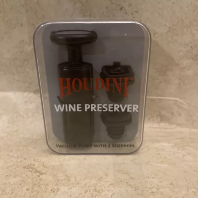 HOUDINI WINE PRESERVER Vacuum Pump With Two (2) Stoppers By Metrokane