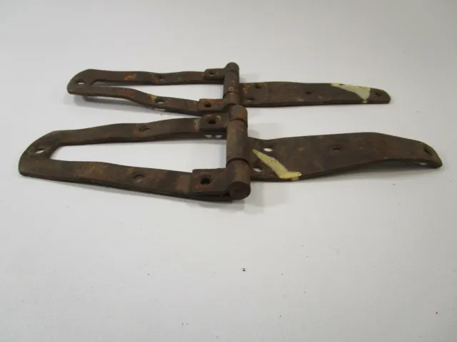 Antique Vintage Set pair Of forged Iron Barn Door Strap Hinges unusual 11.5" 2