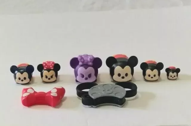 Disney Mickey Red Purple Minnie Mouse Vinyl Tsum Tsum Toy Figures w accesories