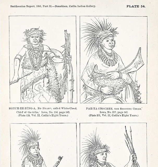 1885 Iowa Indians Chief Weapons Engraving George Catlin Native American