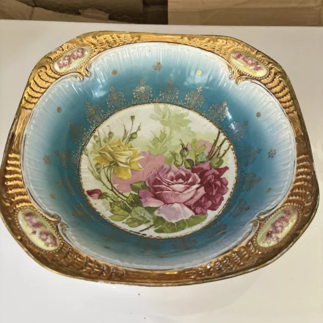Antique Hand Painted Floral Gold Trim Flowers Bowl Dish Maker? Limoges ?