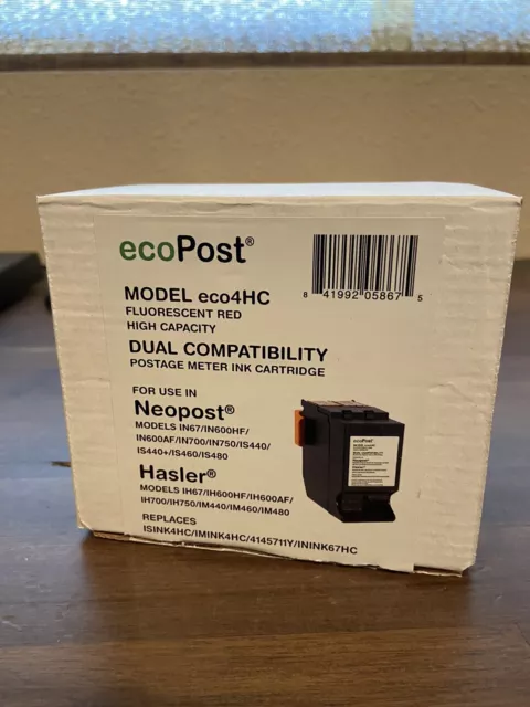 Neopost Hasler Dual Postage Meter Ink, Fluor Red Ink, For IN67/IN600HF