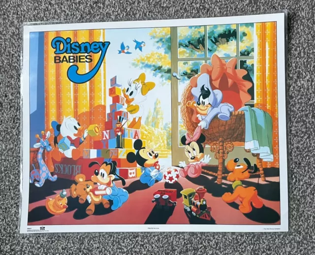80s Vtg RARE Disney Poster Print Laminated A3 16" x 20"  Disney babies OSP