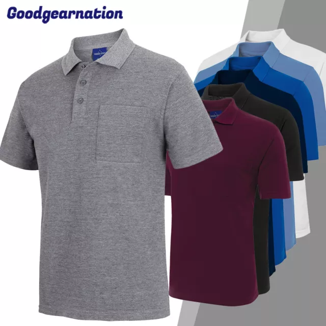 Plain Polo Shirt Chest Pocket Mens Top Heavy Cotton Blend