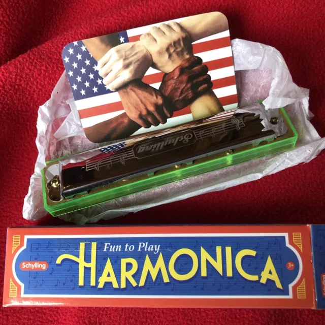 Schylling Harmonica 16 Hole 5 1/4” Fun to Play 3+ Chrome Green Rowley MA China