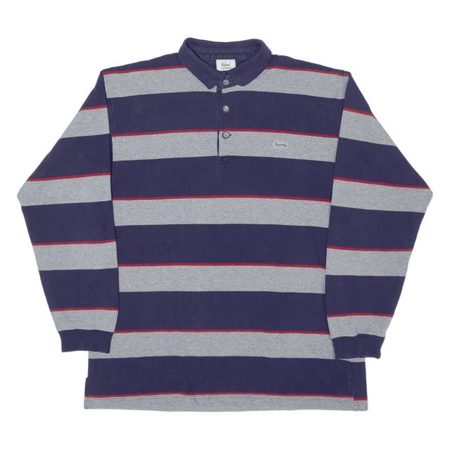 Polo Shirt Lacoste blu a righe manica lunga da uomo L