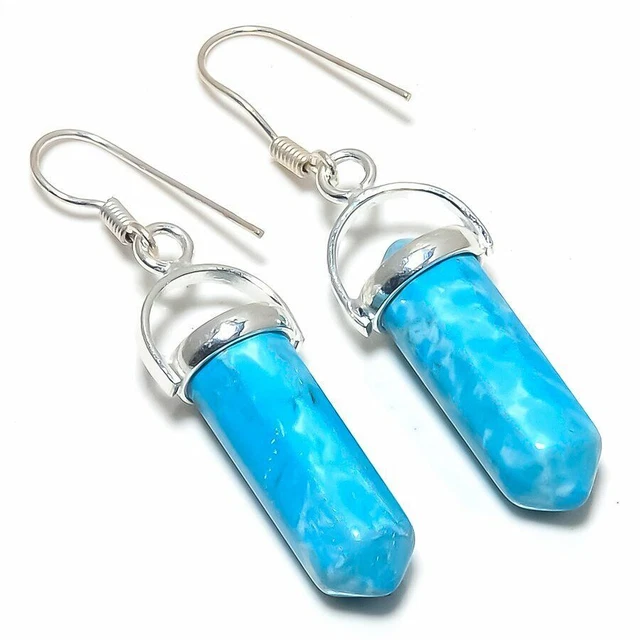 Larimar Gemstone Handmade Ethnic Gift Jewelry Earring 1.85" ZE-622