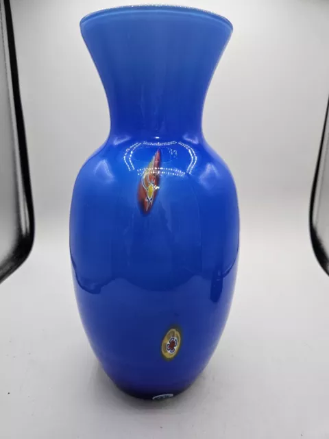 VTG. Murano Lavoraziore Art Glass Vase Colbalt Blue w/Millefiori Italy