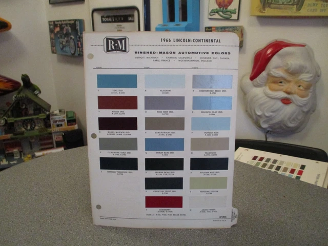 PAINT COLOR REFERENCE Sample Paint Chips 1966 Lincon Colors $14.00 ...